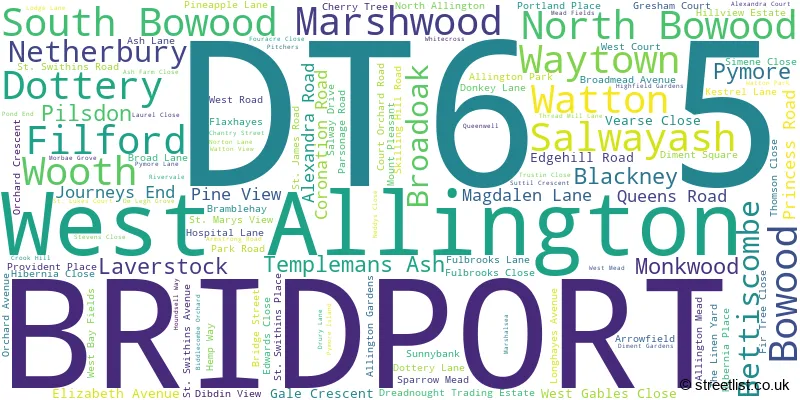 A word cloud for the DT6 5 postcode